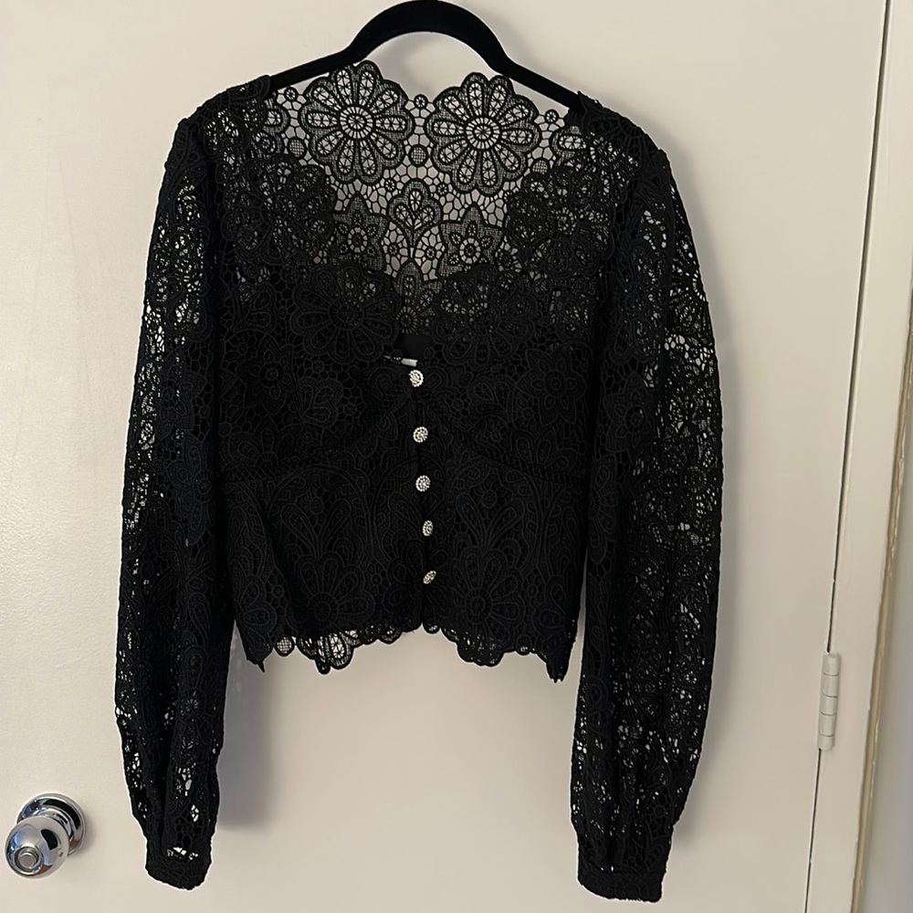 Self Portrait - guipure lace black blouse - 6 -